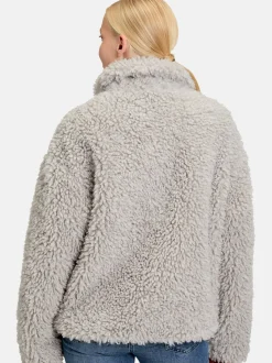 Amber & June Damen Plüschjacke in grau light stone