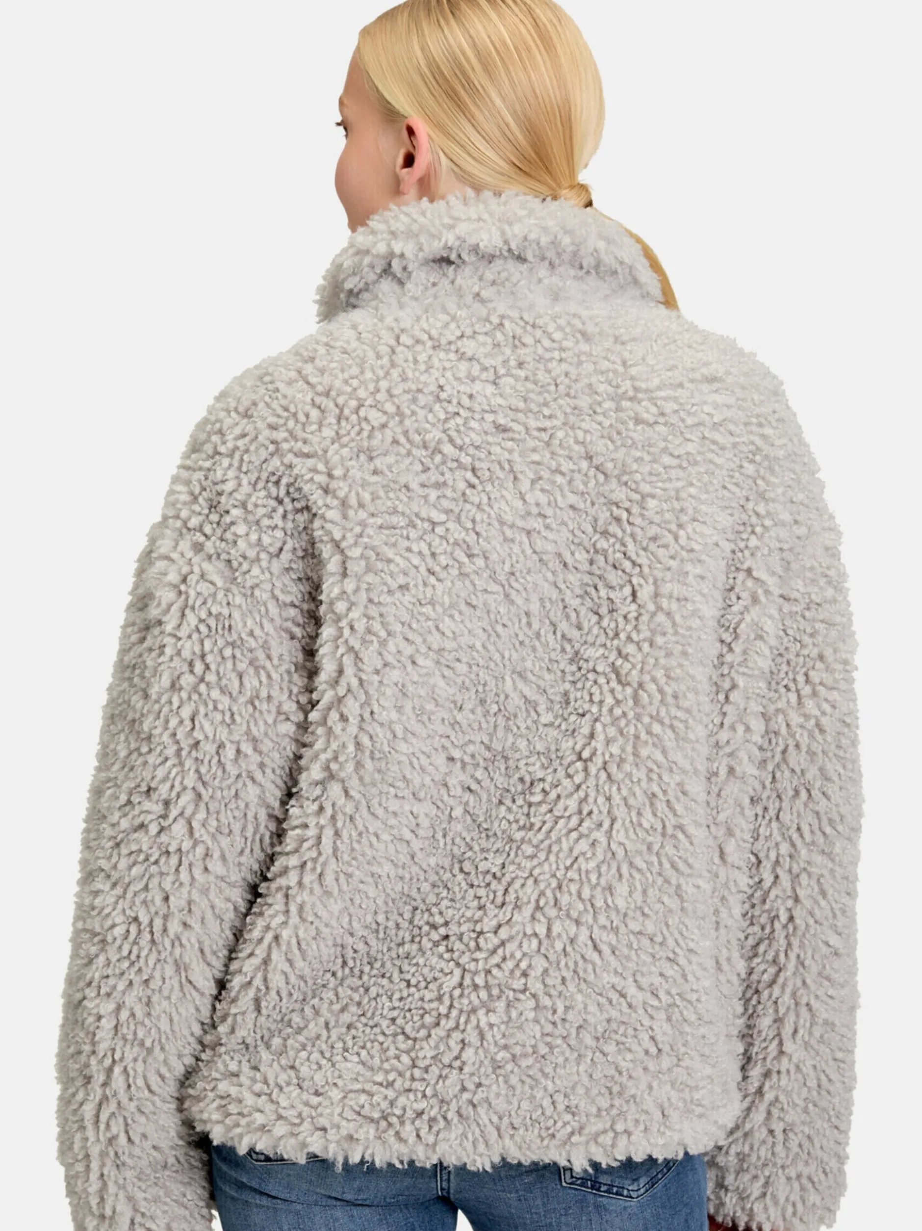 Amber & June Damen Plüschjacke in grau light stone