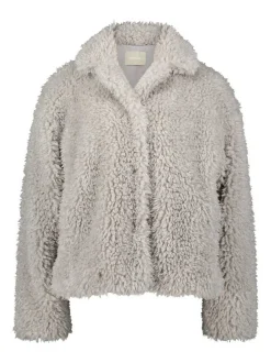 Amber & June Damen Plüschjacke in grau light stone