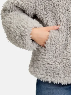 Amber & June Damen Plüschjacke in grau light stone