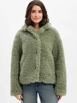 Amber & June Damen Teddyjacke in erbse