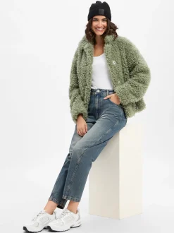 Amber & June Damen Teddyjacke in erbse