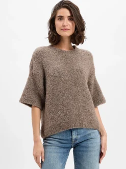 american vintage Damen Kurzarm-Pullover mit Alpaka-Anteil - Zolly in taupe