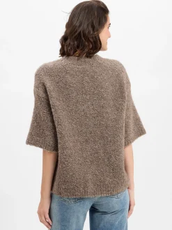 american vintage Damen Kurzarm-Pullover mit Alpaka-Anteil - Zolly in taupe