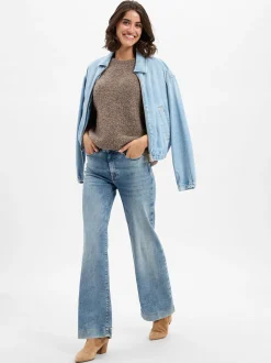 american vintage Damen Kurzarm-Pullover mit Alpaka-Anteil - Zolly in taupe