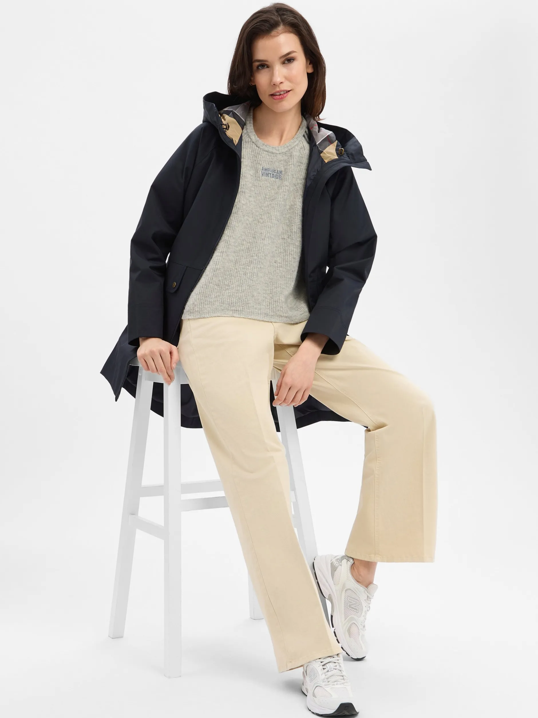 american vintage Damen Strickpullover in hellgrau anthrazit