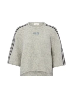 american vintage Damen Strickpullover in hellgrau anthrazit