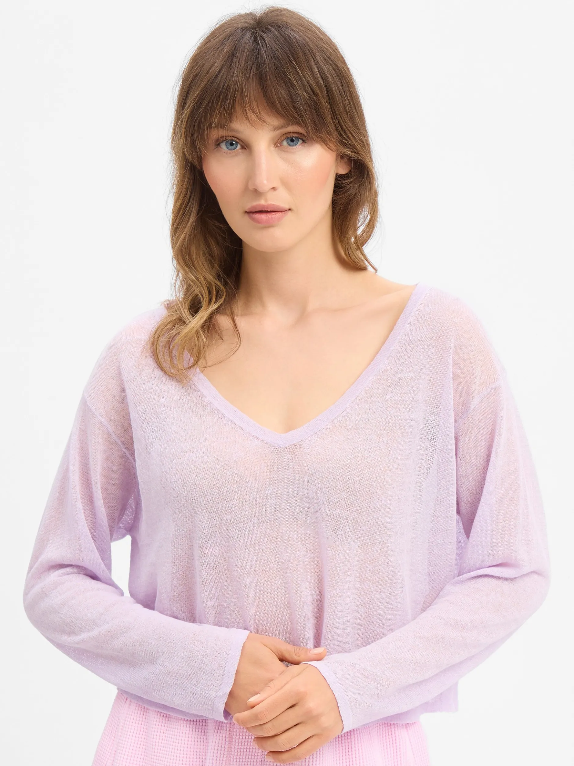american vintage Damen Strickpullover mit Leinen-Anteil - Epaky in flieder