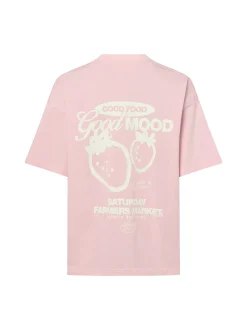 Another Cotton Lab Damen T-Shirt - Good Mood in rosa weiß