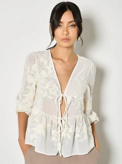 Apricot Damen Bluse in beige ecru - Ärmel: langarm