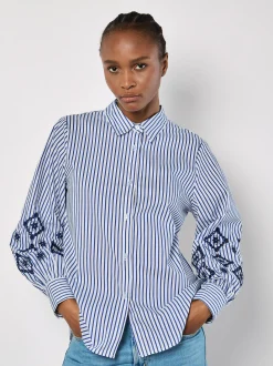 Apricot Damen Bluse in blau weiß - Ärmel: langarm