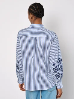 Apricot Damen Bluse in blau weiß - Ärmel: langarm