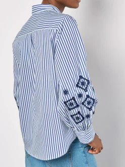 Apricot Damen Bluse in blau weiß - Ärmel: langarm