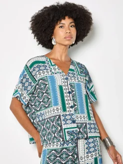 Apricot Damen Bluse in mehrfarbig blau - Ärmel: kurzarm