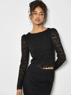 Apricot Damen Bluse in schwarz - Ausschnitt: U-Boot