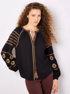 Apricot Damen Bluse in schwarz - Ärmel: langarm
