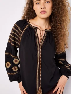 Apricot Damen Bluse in schwarz - Ärmel: langarm