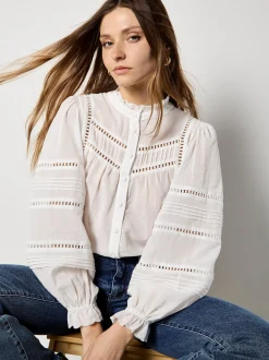 Apricot Damen Bluse in weiß - Ausschnitt: Stehkragen