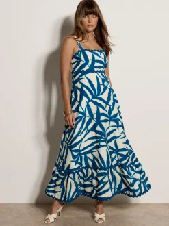 Apricot Damen Maxikleid in blau ecru - Länge: lang