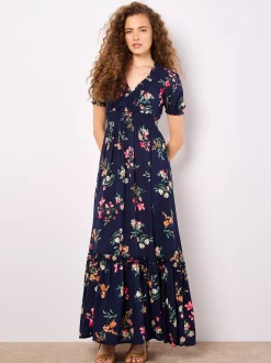 Apricot Damen Maxikleid in marine - Länge: lang