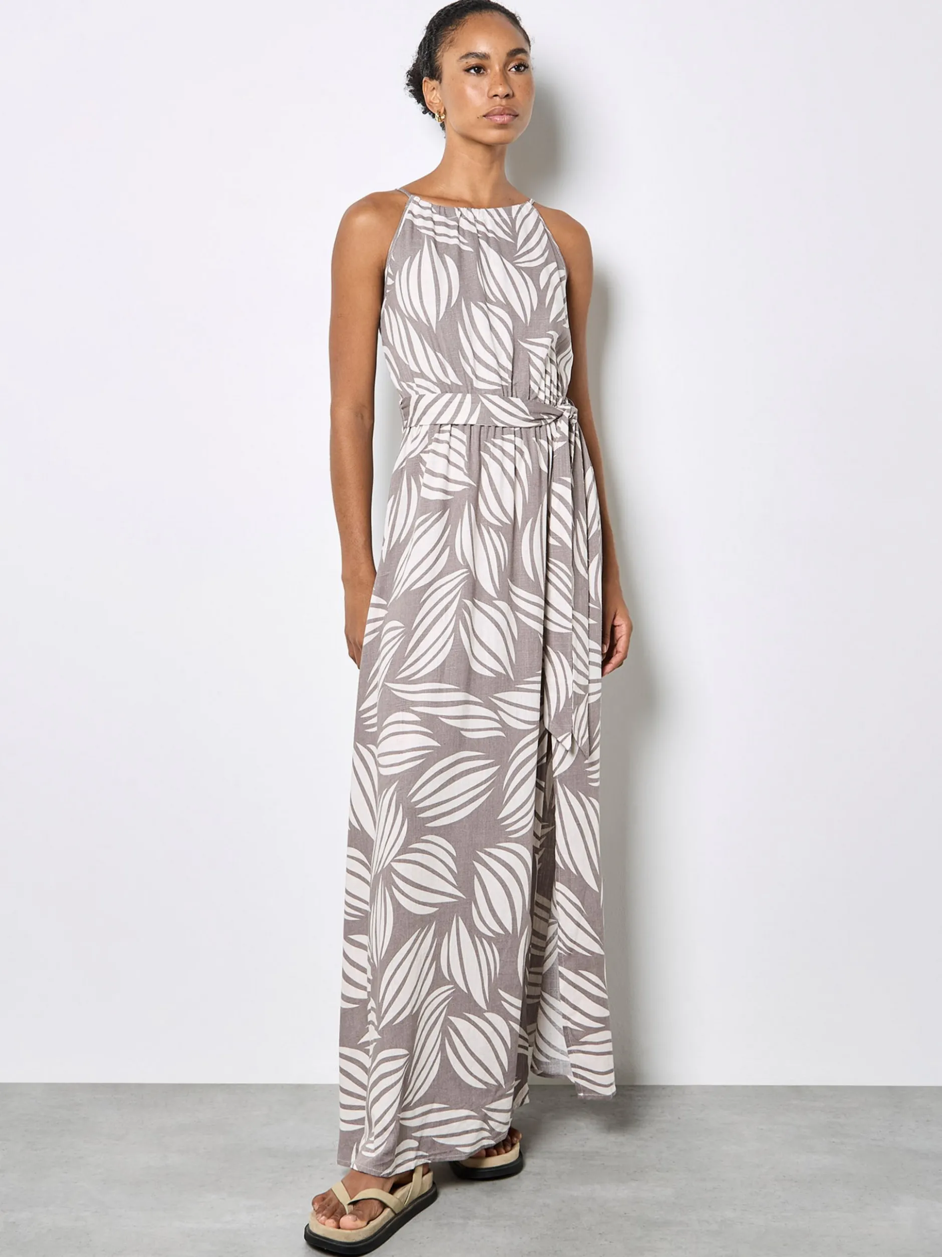 Apricot Damen Maxikleid in taupe weiß - Länge: lang