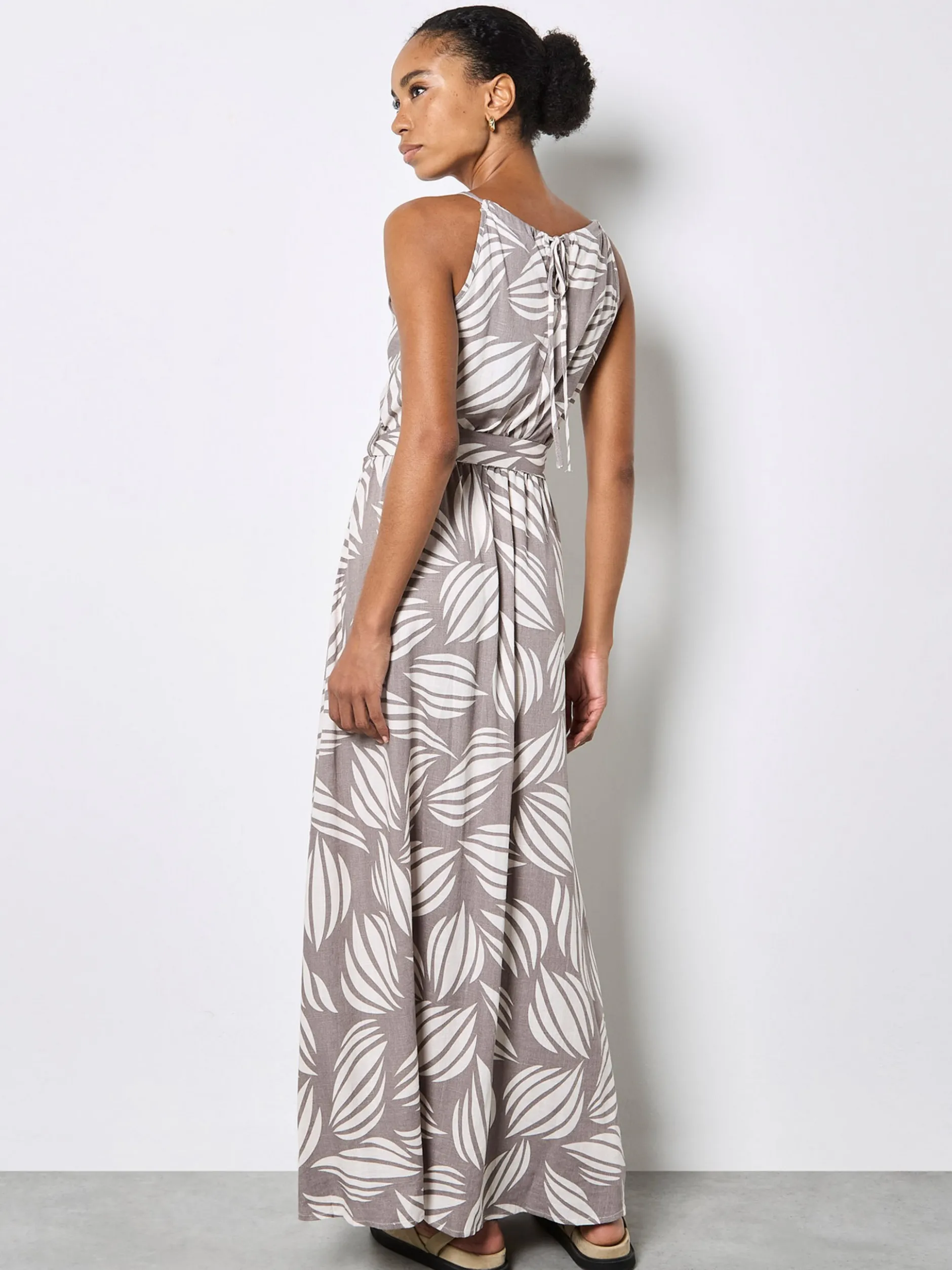 Apricot Damen Maxikleid in taupe weiß - Länge: lang