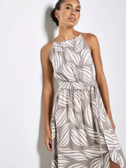Apricot Damen Maxikleid in taupe weiß - Länge: lang