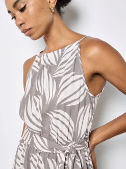 Apricot Damen Maxikleid in taupe weiß - Länge: lang