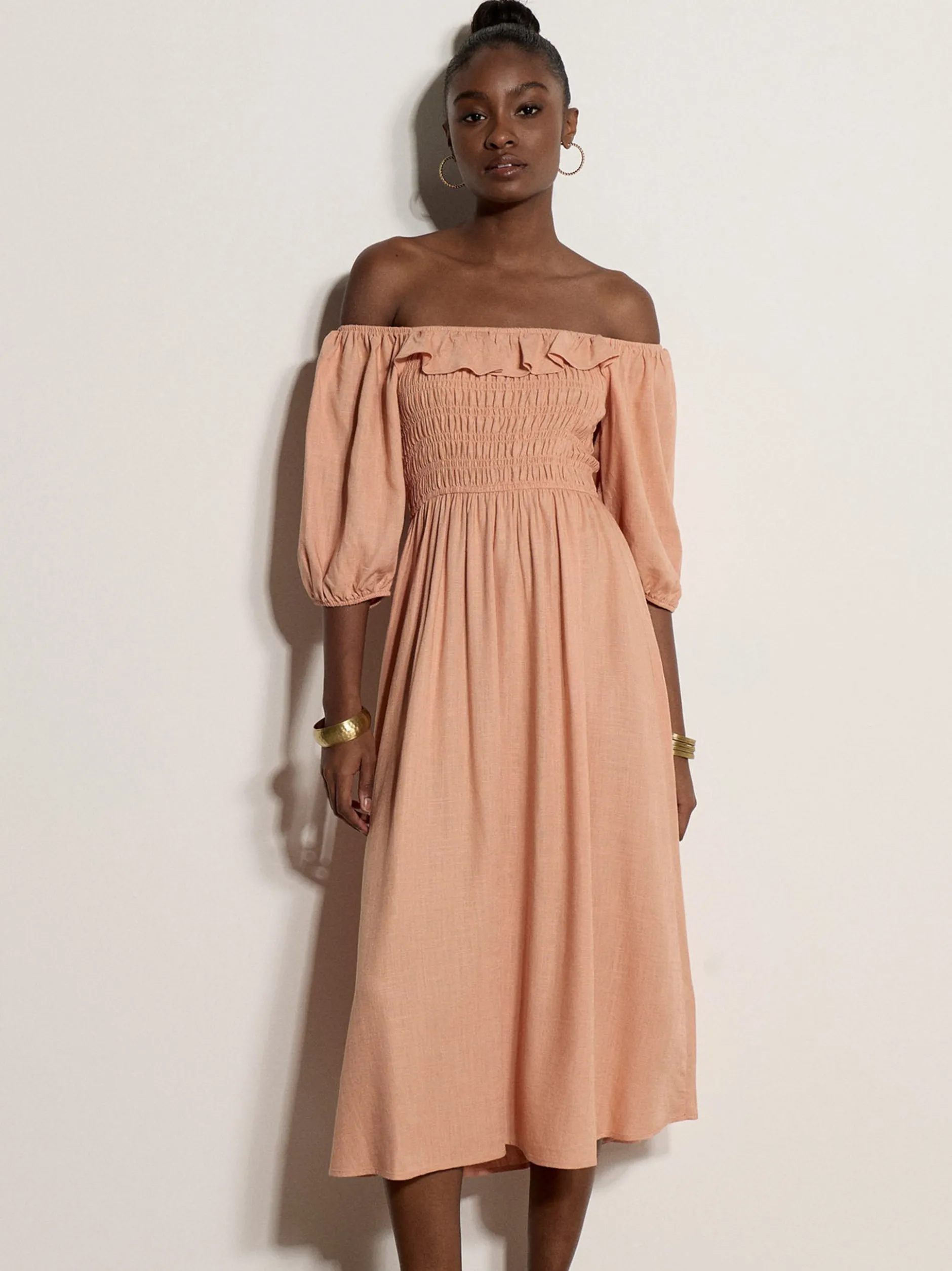 Apricot Damen Midikleid in aprikot - Ausschnitt: Karree
