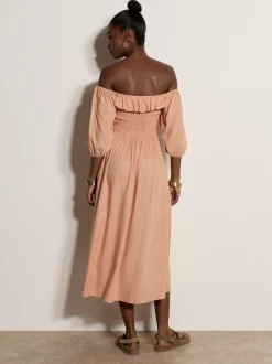Apricot Damen Midikleid in aprikot - Ausschnitt: Karree