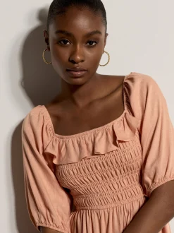 Apricot Damen Midikleid in aprikot - Ausschnitt: Karree