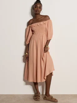 Apricot Damen Midikleid in aprikot - Ausschnitt: Karree