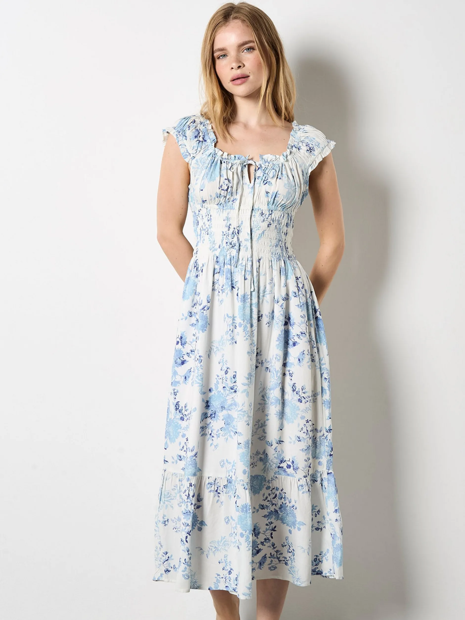 Apricot Damen Midikleid in beige ecru - Länge: midi