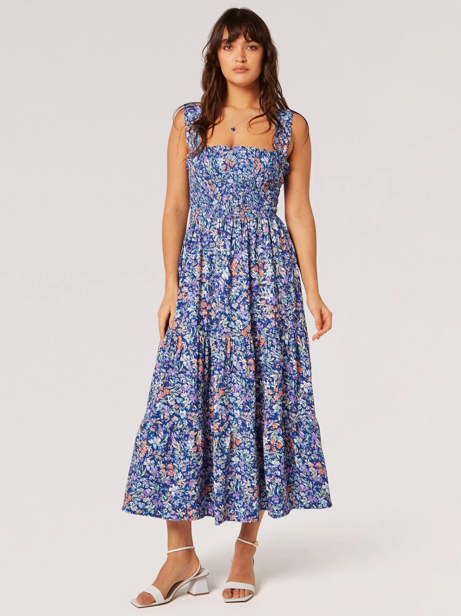 Apricot Damen Midikleid in blau - Ausschnitt: Karree