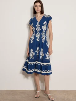 Apricot Damen Midikleid in blau weiß - Länge: lang