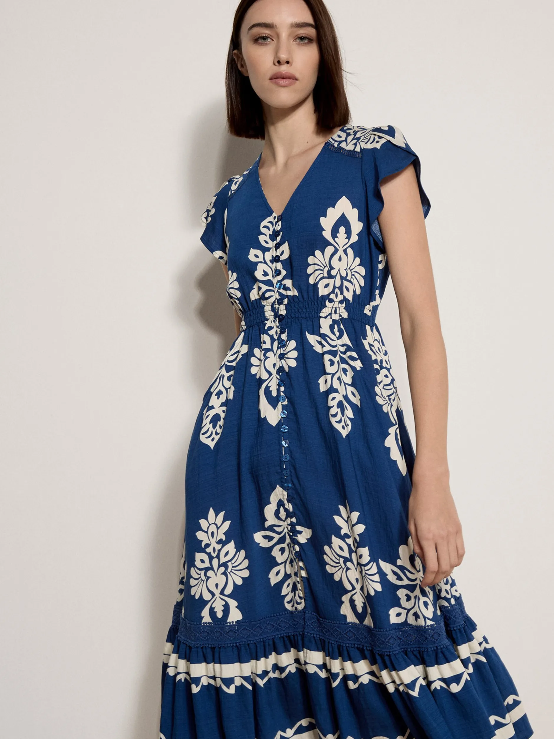 Apricot Damen Midikleid in blau weiß - Länge: lang