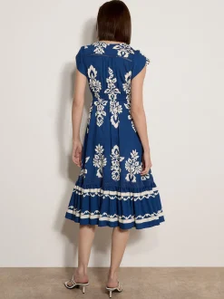 Apricot Damen Midikleid in blau weiß - Länge: lang