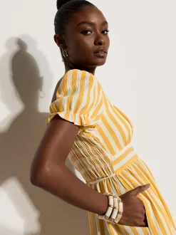Apricot Damen Midikleid in gelb weiß - Länge: midi