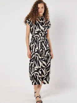 Apricot Damen Midikleid in schwarz beige - Länge: midi