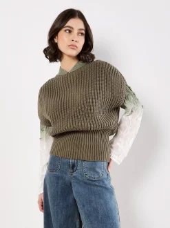 Apricot Damen Pullover in khaki - Ausschnitt: Rundhals