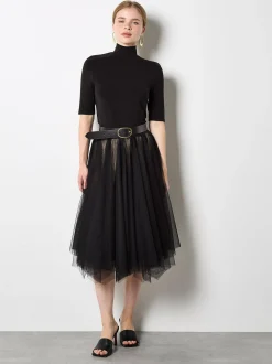 Apricot Damen Rock in schwarz - Länge: midi