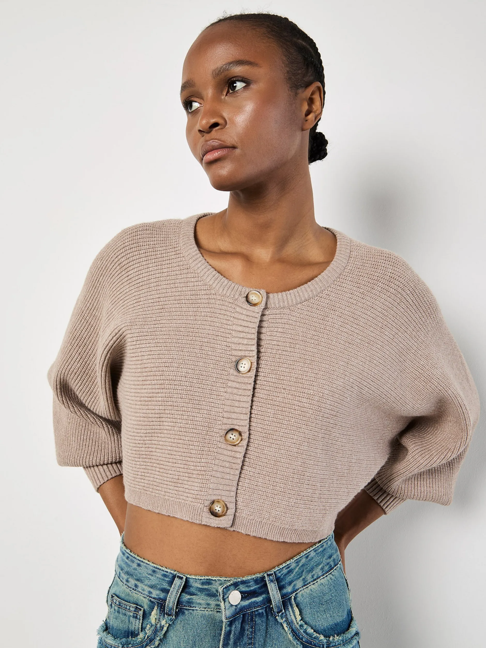 Apricot Damen Strickjacke in braun - Ärmel: langarm