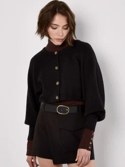 Apricot Damen Strickjacke in schwarz - Ärmel: langarm