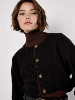 Apricot Damen Strickjacke in schwarz - Ärmel: langarm