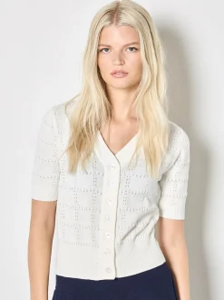 Apricot Damen Strickjacke in weiß - Ärmel: kurzarm