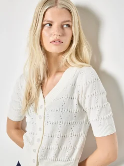 Apricot Damen Strickjacke in weiß - Ärmel: kurzarm