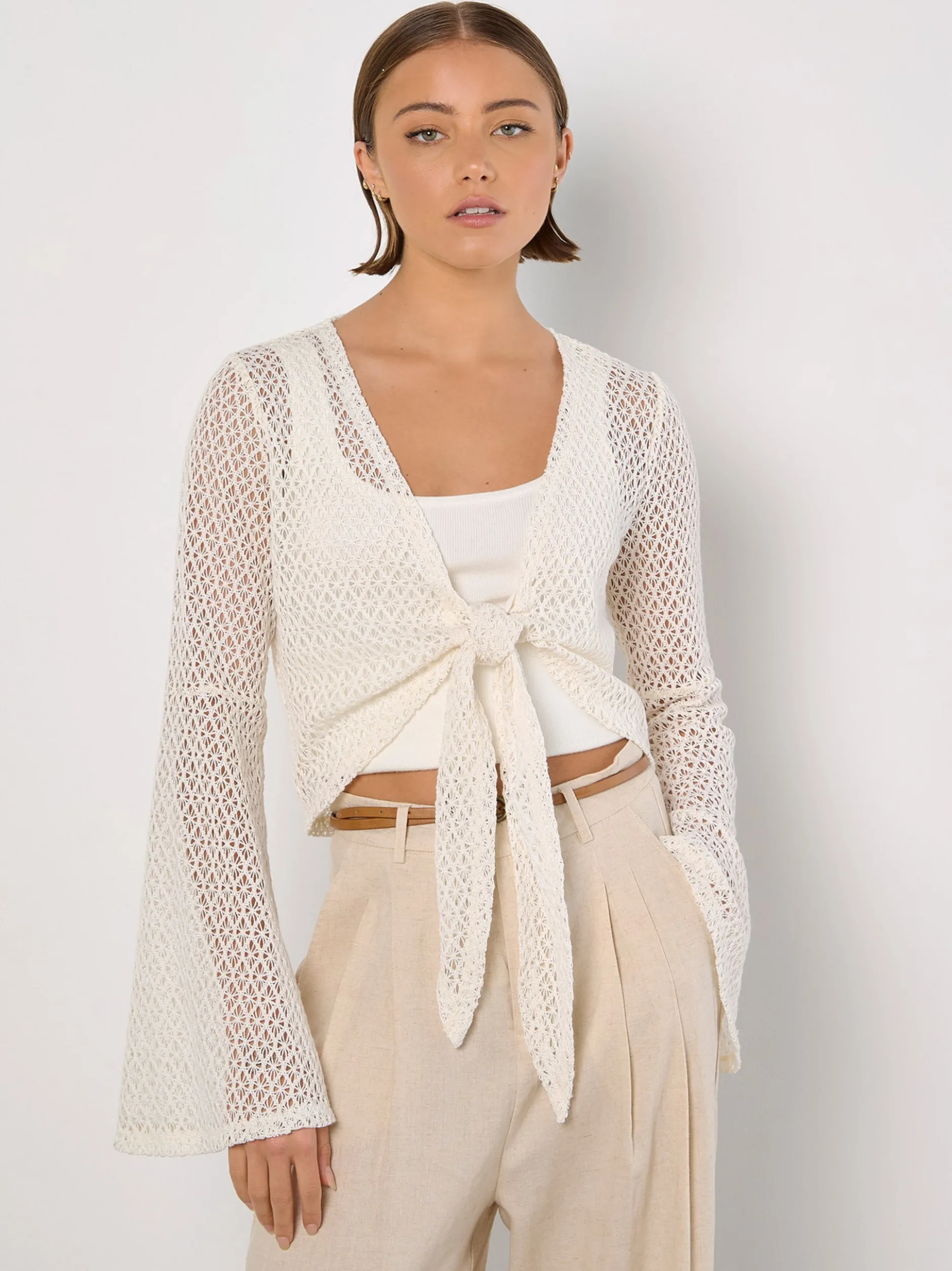 Apricot Damen Strickjacke in weiß - Ärmel: langarm