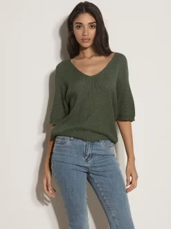Apricot Damen Strickshirt in oliv khaki - Ärmel: 3/4 Arm