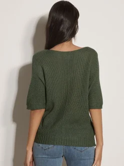 Apricot Damen Strickshirt in oliv khaki - Ärmel: 3/4 Arm