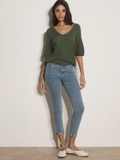 Apricot Damen Strickshirt in oliv khaki - Ärmel: 3/4 Arm
